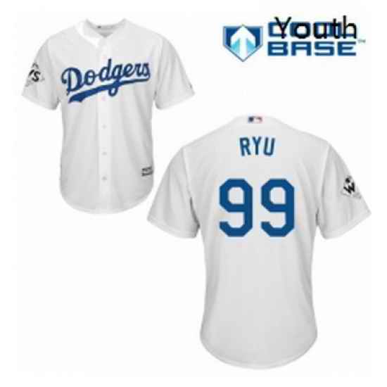 Youth Majestic Los Angeles Dodgers 99 Hyun Jin Ryu Authentic White Home 2017 World Series Bound Cool Base MLB Jersey